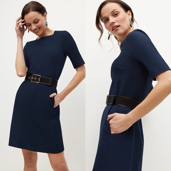 MM Lafleur Emily Dress Recycled Wonder Tex Square Neck A-Line Navy Blue Midnight - Picture 5 of 15